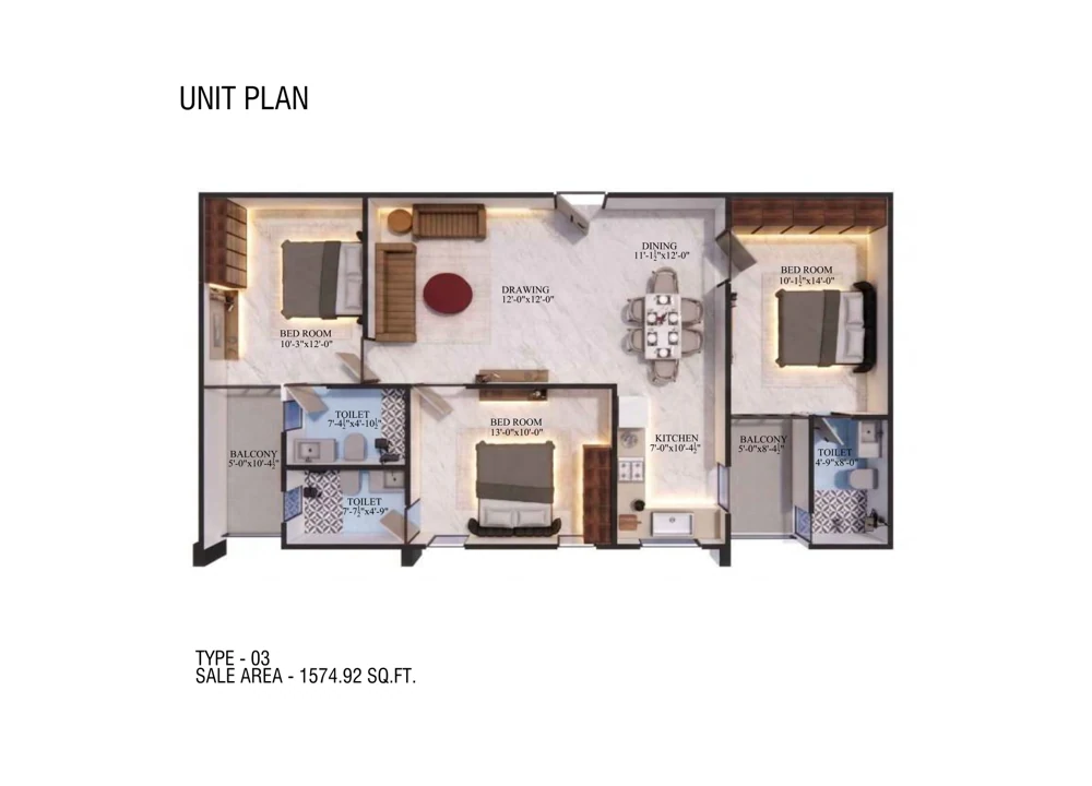 Kalyan Kohinoor Apartment layout · Type 03